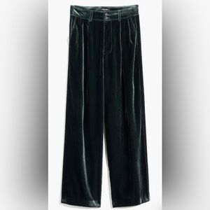 Madewell 00 XS 26 Pleated Wide Leg High Rise Velvet Pants Spruce Green Cropped